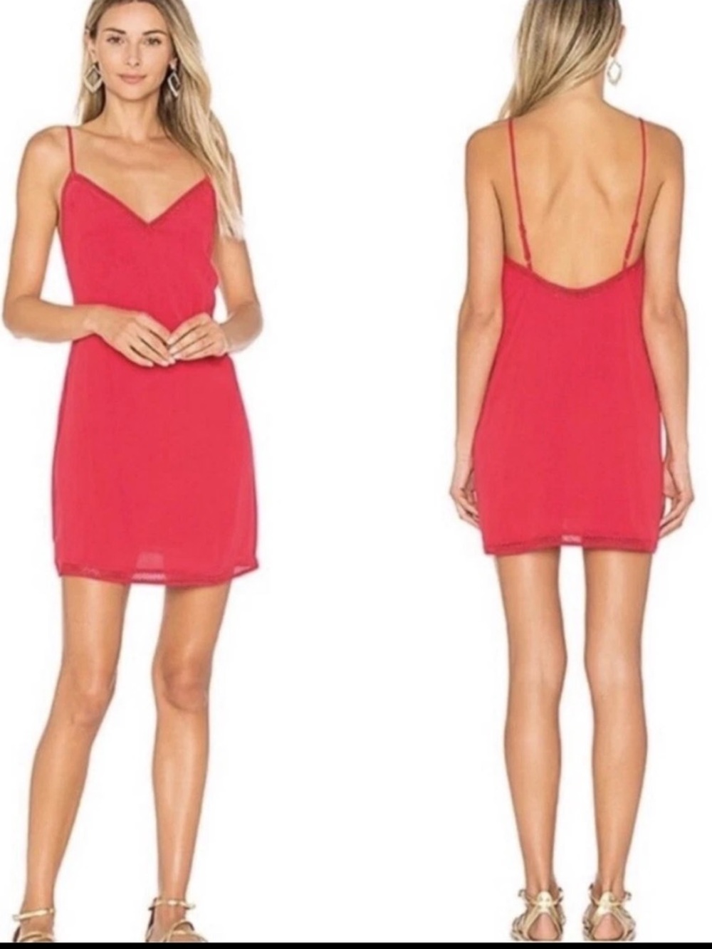Size Small Lovers + Friends Red Lace-Trim Slip Red Dress - Picture 1 of 6